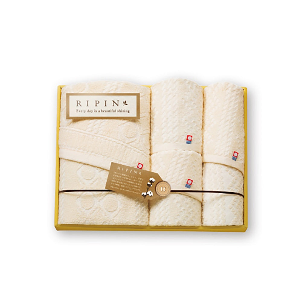 Imabari RIPIN Gentle Towel 4pc Gift Set (Bath Towel 1pc, Face Towel 2pc, Wash Towel 1pc)